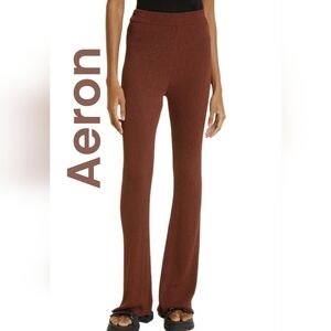 Aeron Womens Egon Brown/Rust Ribbed Knit Flare Pants Sz M Casual Comfort Cozy
